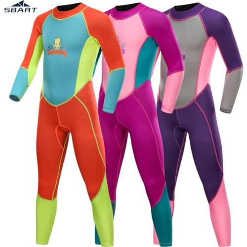 SBART Childrens 2mm colour SCR Neoprene Swimsuit Baby Wetsuits Snorkeling Surfing Kids Swimwear Long sleeve Elastic Diving Suit