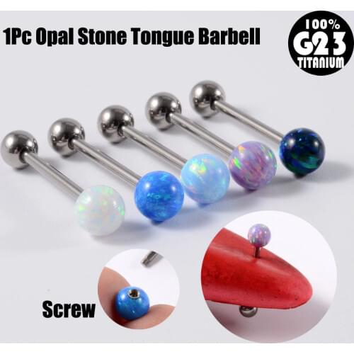 1Pc G23 Solid Titanium Or Steel Barbell Opal Tongue Rings Tongue Piercing Bar Ear Tragus Nipple Barbell Ring Mamilo Piercings