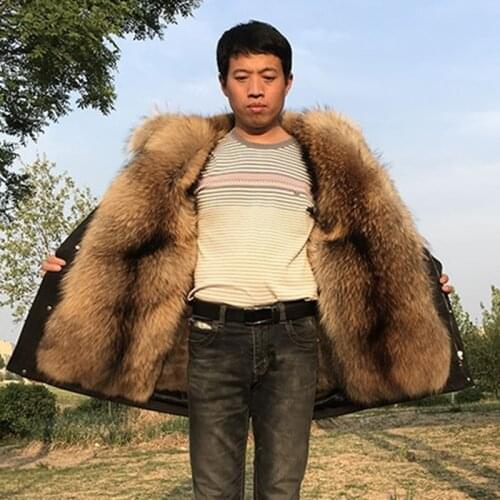 Fur Parker coat men and women with the same paragraph long paragraph 2019 new luxury leather fur raccoon fur coat thick warm fur