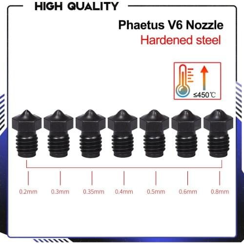 Phaetus V6 Nozzle Hardened Steel 1.75MM Filament 0.2/0.4/0.5/0.6/0.8mm 3D Printer Parts For E3D V6 Dradon Hotend V2 i3 MK3