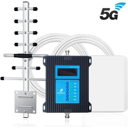 Mobile Cell Phone Signal Booster 2G 3G 4G 5G LTE Amplifier 600/700/850/1700/1900/2300MHz 7 Band Repeater Antenna Kit for Home