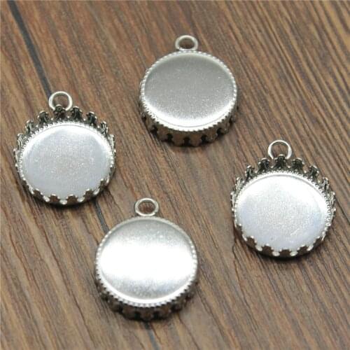 WYSIWYG 20pcs Fit 12mm 15mm Glass Cabochon Stainless Steel Crown Edge Base Setting Charms Pendant Tray Jewelry Accessories