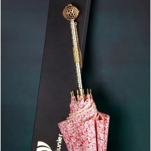 Peach Blossom Creative Double Deck Lady Long Handle Precious Stone Umbrella Long Handle Of Impact Cloth All-Weather Umbrella