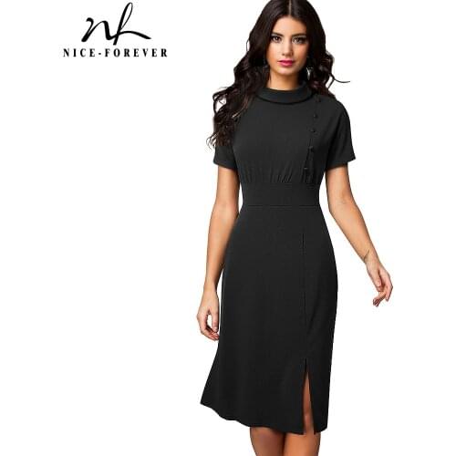 Nice-forever Summer Women Fashion Green Color Elegant Work Dresses Formal Party Dress btyA238