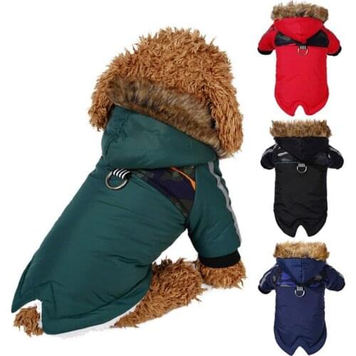 Winter Thickened Dog Clothes Pet Hoodie Down Two-Legged Plush Warm Jacket Reflective Striped Coat Pure Color Pet Costume