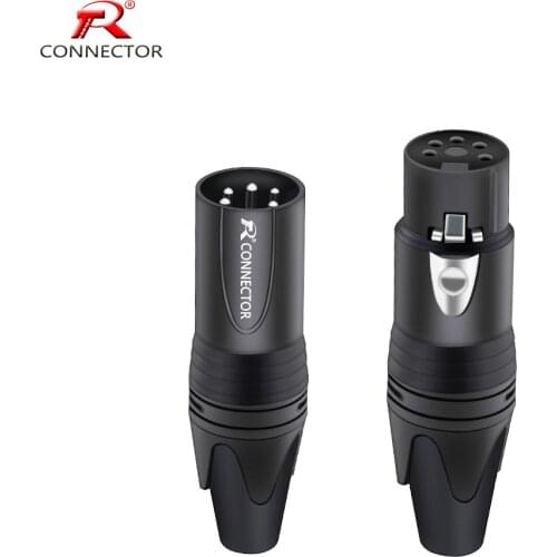 1PC XLR Cable Connector, 5Pins XLR Male Plug or Female Jack Adapter for Microphone/MIC, Zinc Alloy Case+Copper Contact