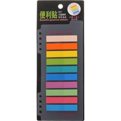 10 Colors PET 200 Sheets Index Tabs Flags Sticky Note Page Marker Stickers Stationery Office School Suppies