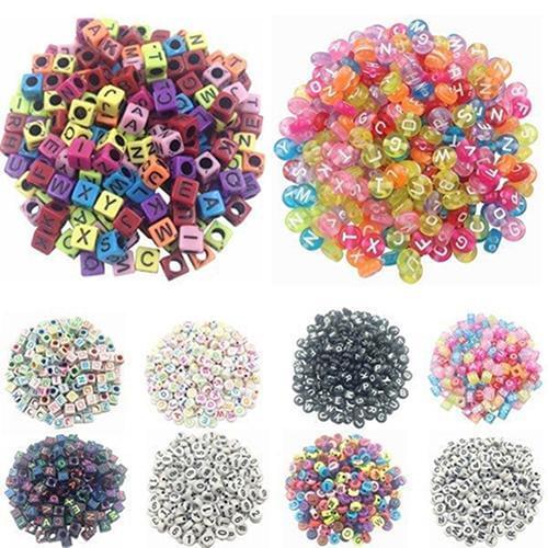 100 Pcs DIY Handmade Random Alphabet/Letter Acrylic Cube Spacer Loose Beads Jewelry Making Supplies