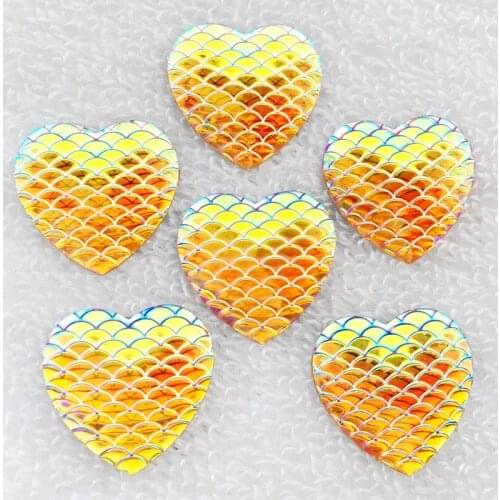 12pcs 25mm Heart Shape Fish Scale Flat Resin Drill, Patch Mermaid Heart Plating AB Color rhinestones -A462