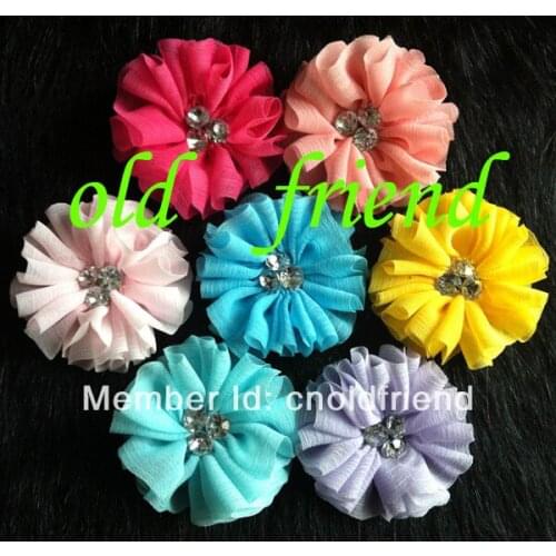 2.2" Ballerina Wrinkle Jeweled Center Chiffon Flower, Hair Flower with rhinestone Free Shipping 150pcslot
