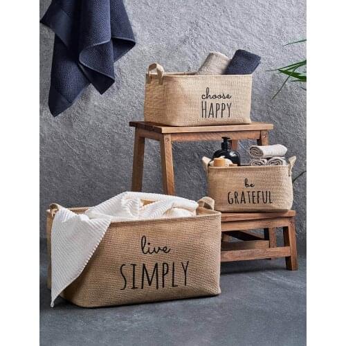 3 pcs Jute Basket Bag Table Storage Set Organizer Sack Ware Cloth Foldable Multi-Dimensional Storage Basket Cosmetics Bag