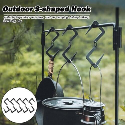 5Pcs Outdoor Camping Moveable Storage Hook Detachable Hanging Hook Stainless Steel Metal Carabiner Hook S-Shaped Hook