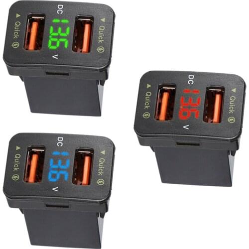 Dual-USB Car Charger Fast Charge LED Voltmeter Socket Auto Mobile Phone Charger