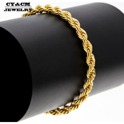 CY&CM Gold Silver Plated 9" 6mm Thick Women Mens Iced Out Rope Twisted Braided Chain Hip hop High Quality Fashin Bangle Bracelet