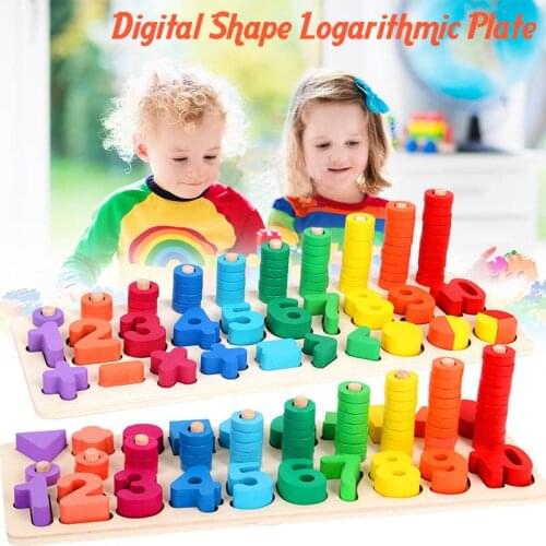 Children Wooden Toy Montessori Materials Count Numbers Matching Digital Shape Match Teaching Early Learning Education Math Toys