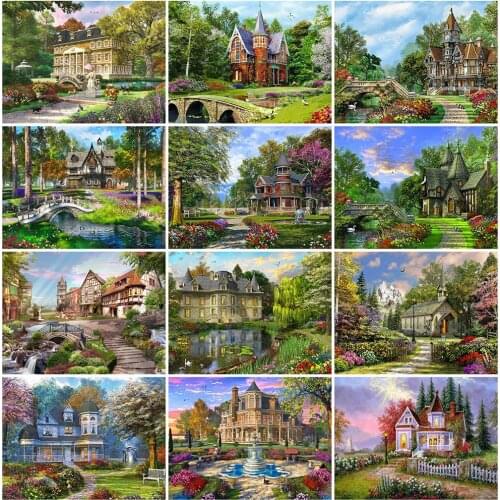 KAMY YI Landscape Castle Garden Diamond Painting Cross Stitch 5D Diy Embroidery Full Diamond Mosaic Art Craft Home Decoration