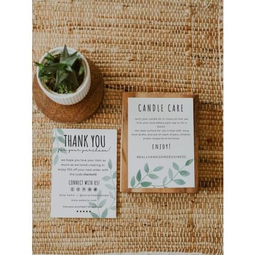 Thank you cards for business Simple Care Card Package Insert Modern Business Care Instructions Candle Care Safety Card