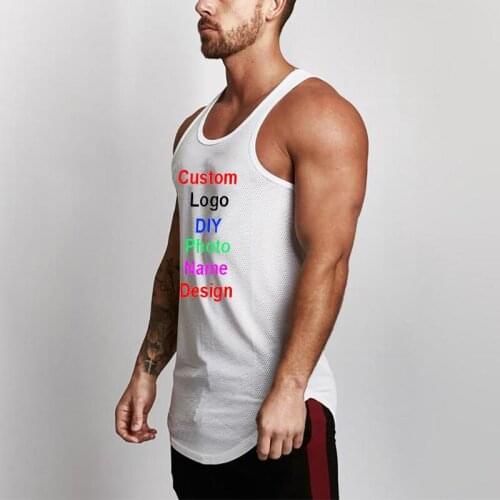 Your OWN Design Brand Logo/Picture Mesh Tank Top Gym Clothing Bodybuilding Workout Fitness Singlets Sleeveless Vest Shirt Men