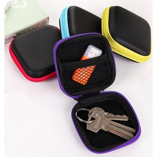 Mini Earphone Organizer PU Leather Cover Case Protective Bag for Earphone Cables Earbud Pouch