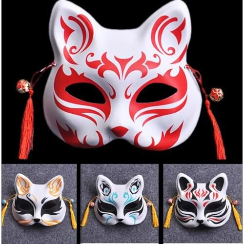 Fashion Anime Half Face Fox Mask cosplay Hand-painted Kitsune Halloween Party Cosplay Retro cat mask Japanese style Props Anime