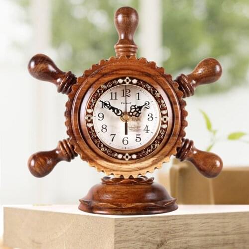 Personality creative clock solid wood rudder clock clock living room study bedside home quartz clock ornaments table clock