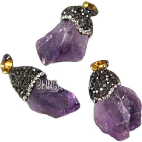 MU150903806 Pave CZ Pendant Amethysts Point clear and Gunblack Toned Rhinestone Pave Cap