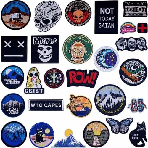 View Nature Embroidered Iron on Patches for Clothing DIY Stripes Clothes Patchwork Sticker Custom Applique