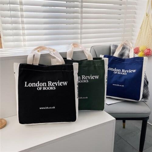 Casual Letter Shoulder Canvas Bag London Bookshop INS Tote Shopping Bag Cotton Cloth Ladies Handbag For Women Girls Students