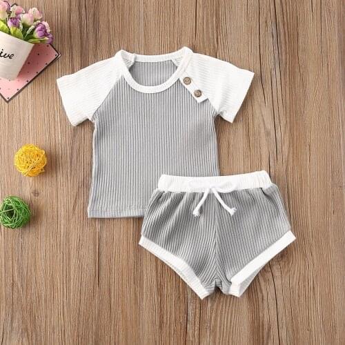 Pudcoco Newborn Infant Baby Boys Girls Clothes Solid Casual Short Sleeve Top Short Pants 2Pcs Set