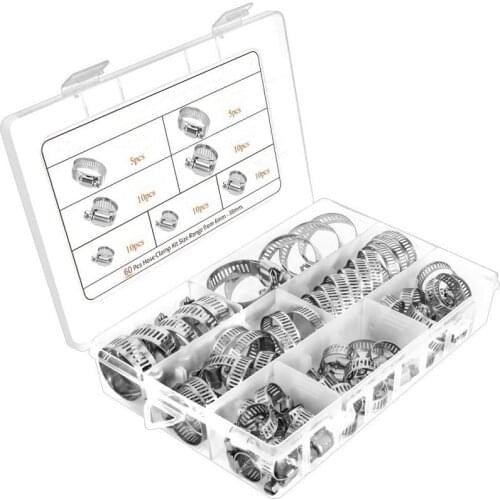 60pcs Stainless Steel Adjustable Drive Hose Clamp Fuel Line Worm Size Clip Hoop Hose Clamp Hot Sale