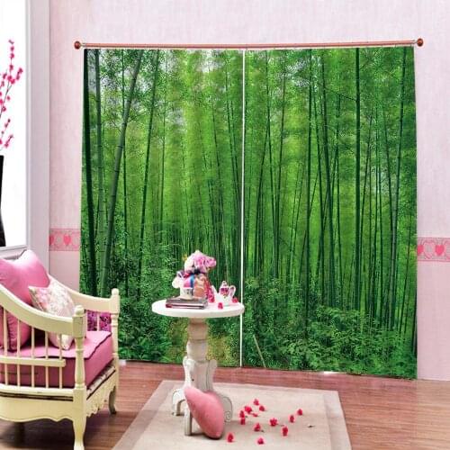 Customized size Luxury Blackout 3D Window Curtains For Living Room green curtains bamboo curtain