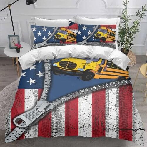 Luxury 3D Bedding Set Lovely School Bus Pattern Queen King Double Duvet cover set Bed linen Comfortable Quilt cover Bed Set