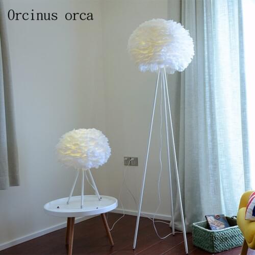 Nordic modern simple feather floor lamp living room bedside study warm romantic creative white floor lamp free shipping
