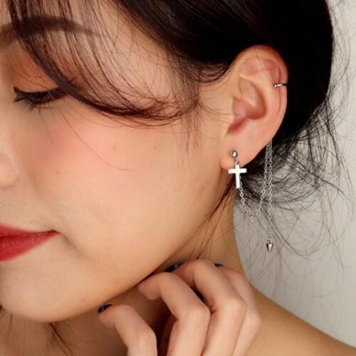Starose Silver Color Cross Cone Long Chain Earrings for Women Girl Fake Ear Piercing Helix Ear Cuff Tassel Earring Party Jewelry