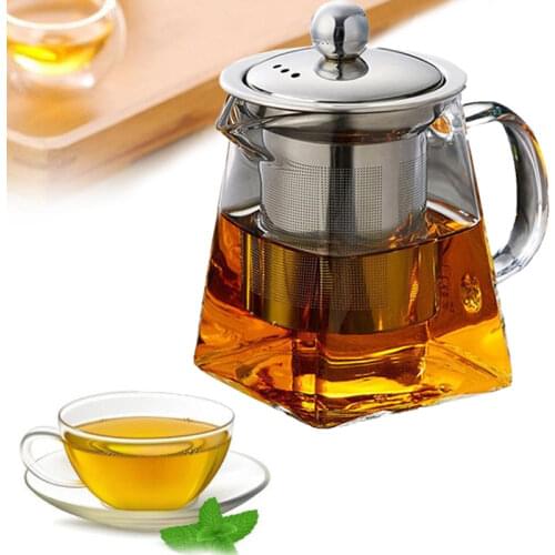Heat Resistant Glass Teapot With Stainless Steel Infuser Heated Container Tea Pot Good Clear Kettle Square Filter Baskets