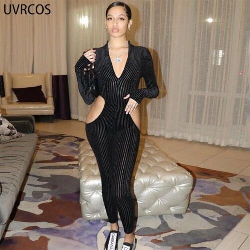UVRCOS Knitted Sexy One Piece Jumpsuits 2021 Fashion Early Autumn Women-clothing Turtleneck Body-Shaping Skinny Female Clubwear