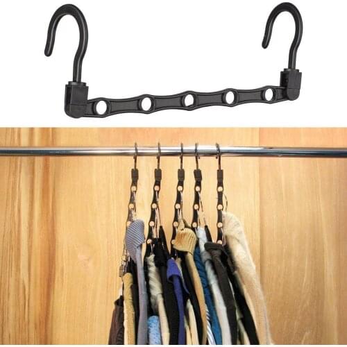 1Pc Black Cloth Hanger 5 Hole Wardrobe Hanger Storage Clothes Organizer Hanging Space Saving Plastic Hook Y9P0