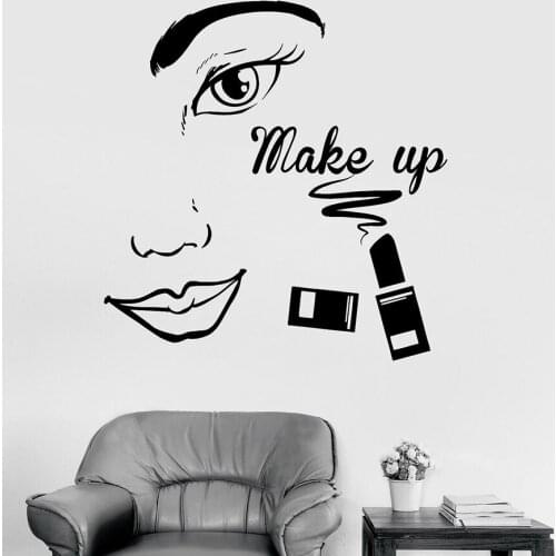 Makeup Wall Decal Window Vinyl Stickers Beauty Salon Face Woman Girl Bedroom Home Decoration Cosmetic Lipstick Art Mural S1084