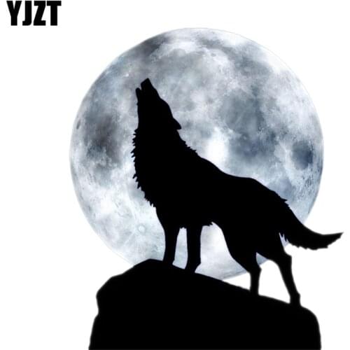 YJZT 12.8CM*15CM Full Moon Howl Wolf PVC Motorcycle Car Sticker 11-00492