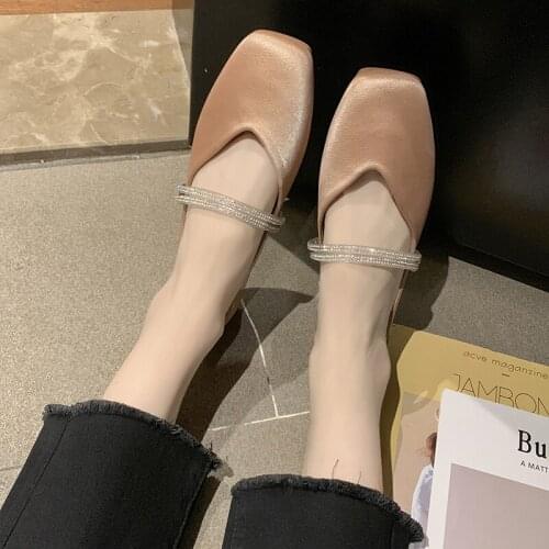 Women new version of Joker shallow Grandma shoes comfortable work shoes Crystal wild version of the square Bean shoes U15-53