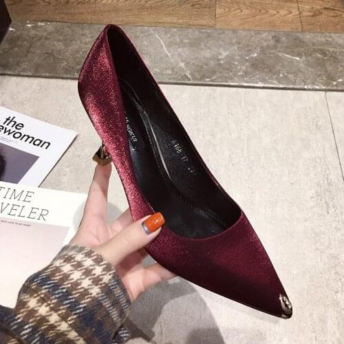 2020 Pointed Toe Women Bridal Wedding Shoes Fashion Flock Shallow Woman Pumps High Heels Female Dress Office Shoes U14-06