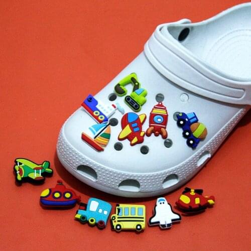1Pcs Cartoon Car Toy Bus Shoe Charms PVC Boats Shoe Decoration Accessories Boy Children Gift Croc Jibz