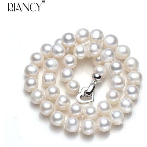 100% Natural freshwater big white Pearl Necklace For mother Fashion 925 sterling silver Jewelry Wholesale Trendy Jewelry Gift