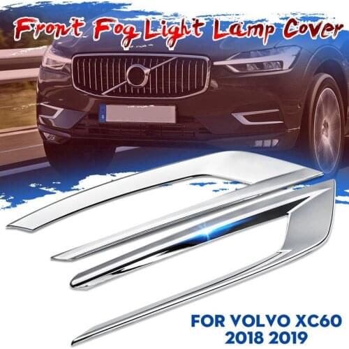 2Pcs Car Body Styling Front Head Fog Light Lamp Detector Frame Stick ABS Chrome Cover Trim Part for Volvo XC60 2018-2019
