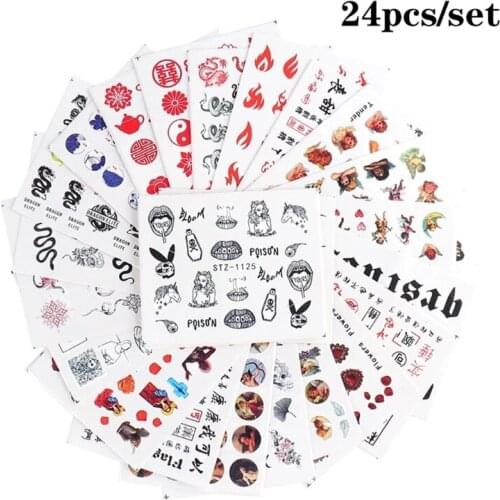 24pcs Nail Sticker Fashion Patterns Nails Art Stickers Decals Adhesive Tip