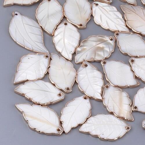 50pcs Electroplate Freshwater Seashell Leaf Pendants for necklace Earring Vintage jewelry making F60