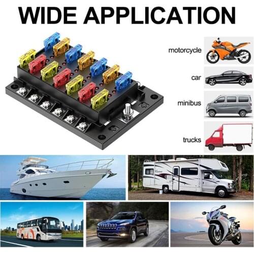12 Way Car Fuse Box Fuse Holder With LED Indicators 10pcs Terminal Fuse Holder For Car And Ship Applications 12V 24V
