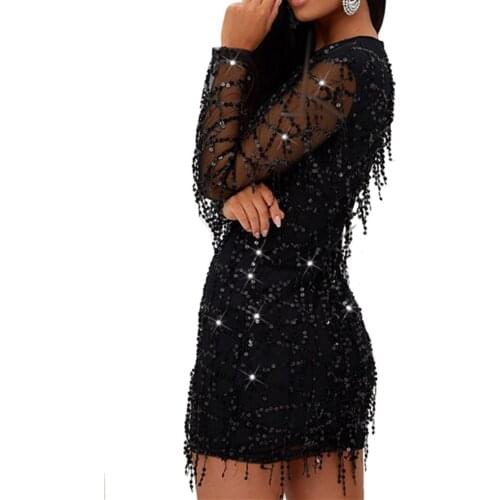 Sparkly Dress Glitter Sequin Dress Women Mesh Ruffle Sexy Party Dresses Elegant Christmas 2019 Clothes Vintage
