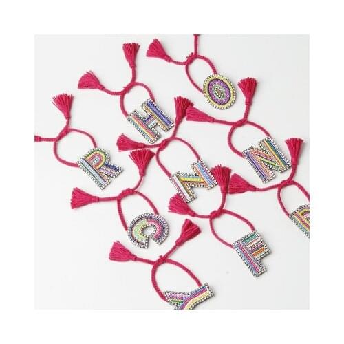 Alphabet Rhinestone Bracelet Womens New Embroidered Woven Bracelet Adjustable Crystal Letter Bracelet Multi-layer Bracelet 625