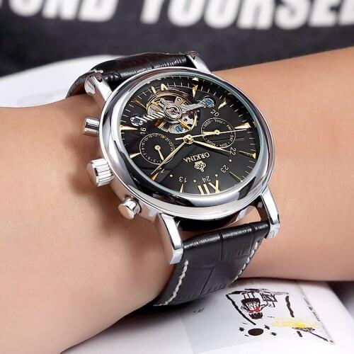 Orkina Tourbillon Mechanical Watch Mens Luxury Top Brand Automatic Self-Wind Multi-function Calendar Week Leather Strap Watches